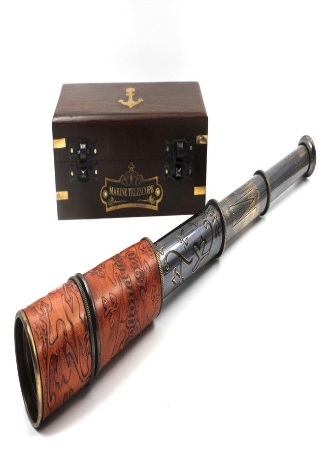 OCEAN REPLICAS Nautical Vintage Brass & Leather Handheld Telescope with Wooden Case - Pirate Spyglass, Sailor Gift, Functional Nautical Scope for Outdoor, Marine, and Home Decor - Image 1